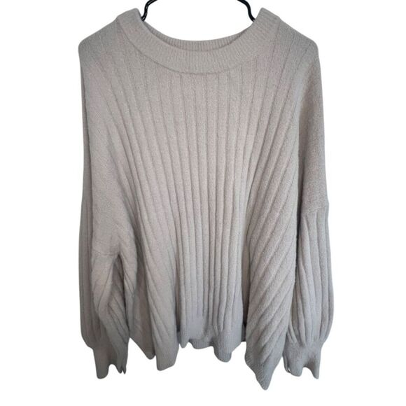 Aerie Blush Pink Oversized Fuzzy Long Sleeve Ribbed Sweater - Picture 1 of 5